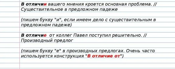 В отличиЕ или в отличиИ, как правильно пишется?