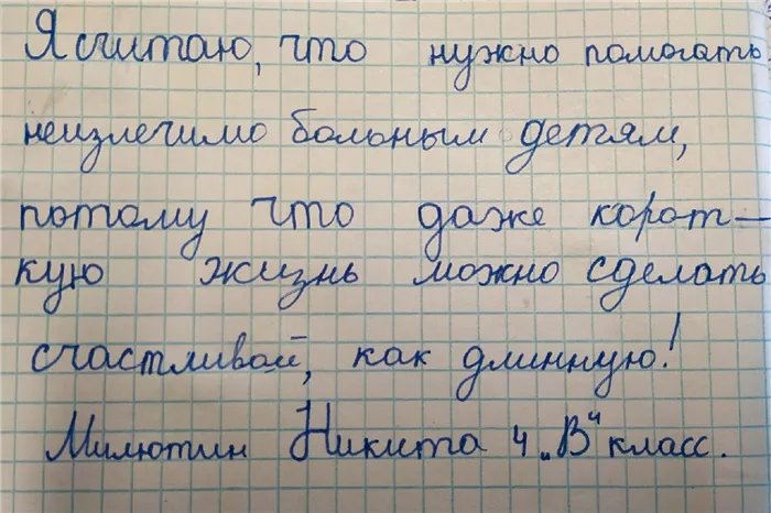 В этом сочинении школьник Никита Милютин написал, что и короткую жизнь стоит сделать счастливой